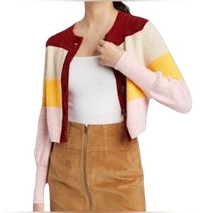 Wild Fable Multicolor Long Sleeve Cropped Button-Down Sweater Top Jr Size XL